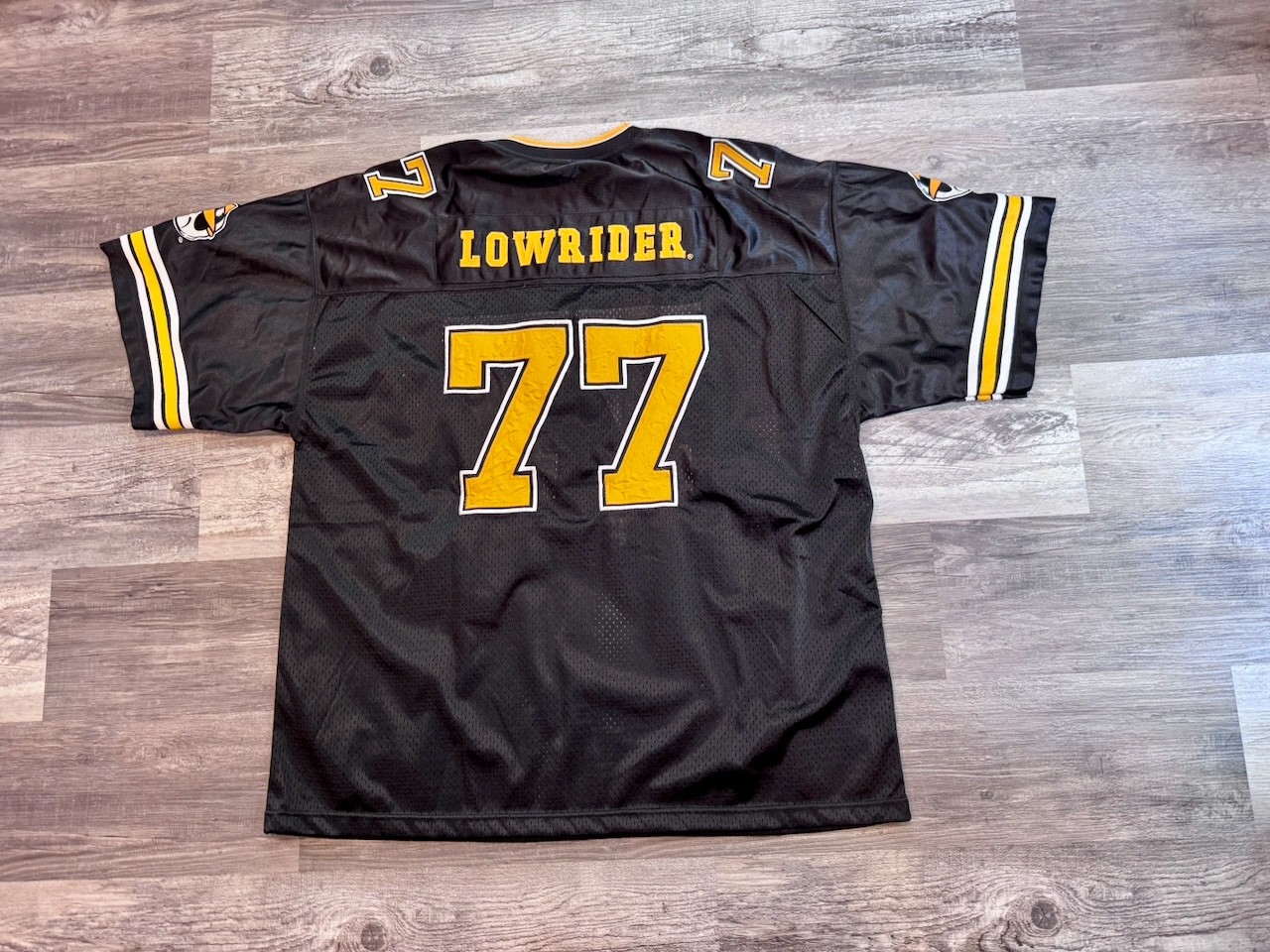 Lowrider Brand #77 Football Jersey — Vintage Y2K Chicano Streetwear, Blk, 3XL gallery