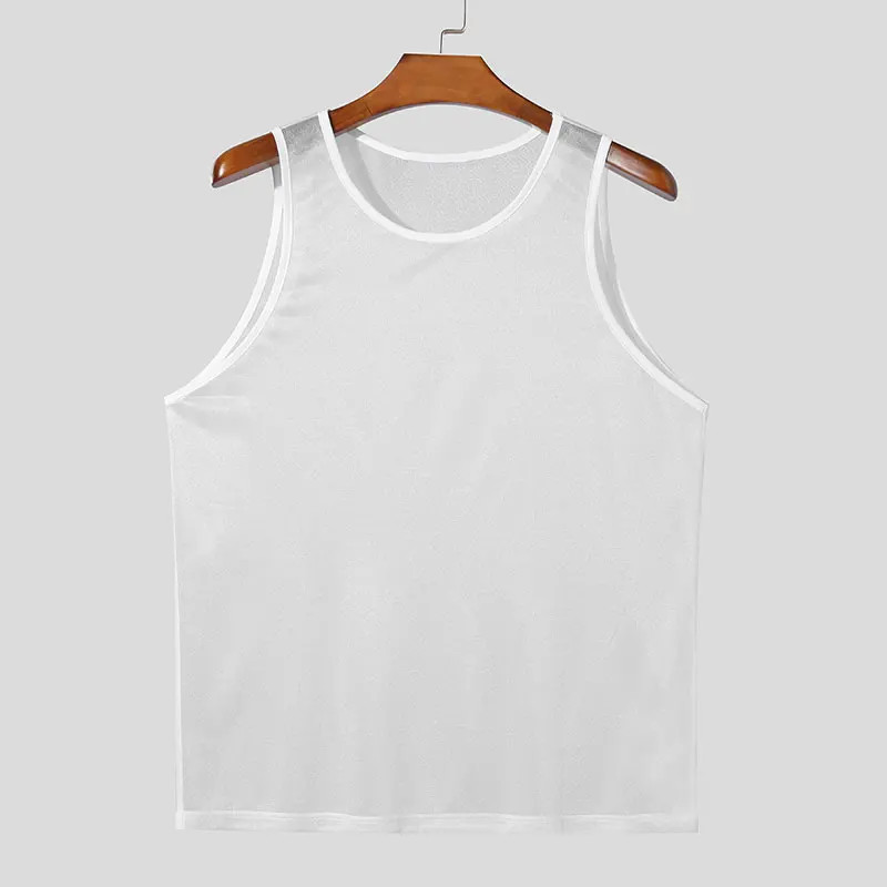 Summer Men's Luxury Knit Fashion Transparet Tank Tops O Neck Sleeveless Mes gallery