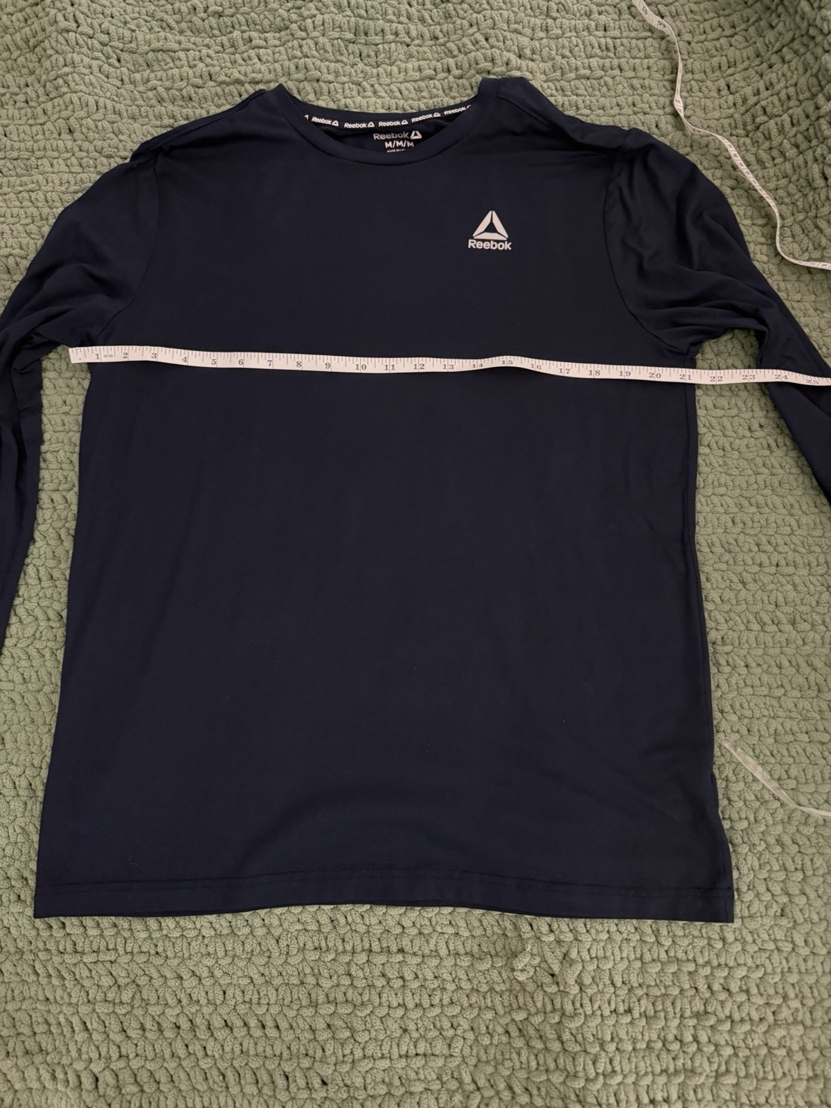 Reebok Men's M Navy Long Sleeve Crew Neck Stretch Polyester-Spandex Logo Tee gallery