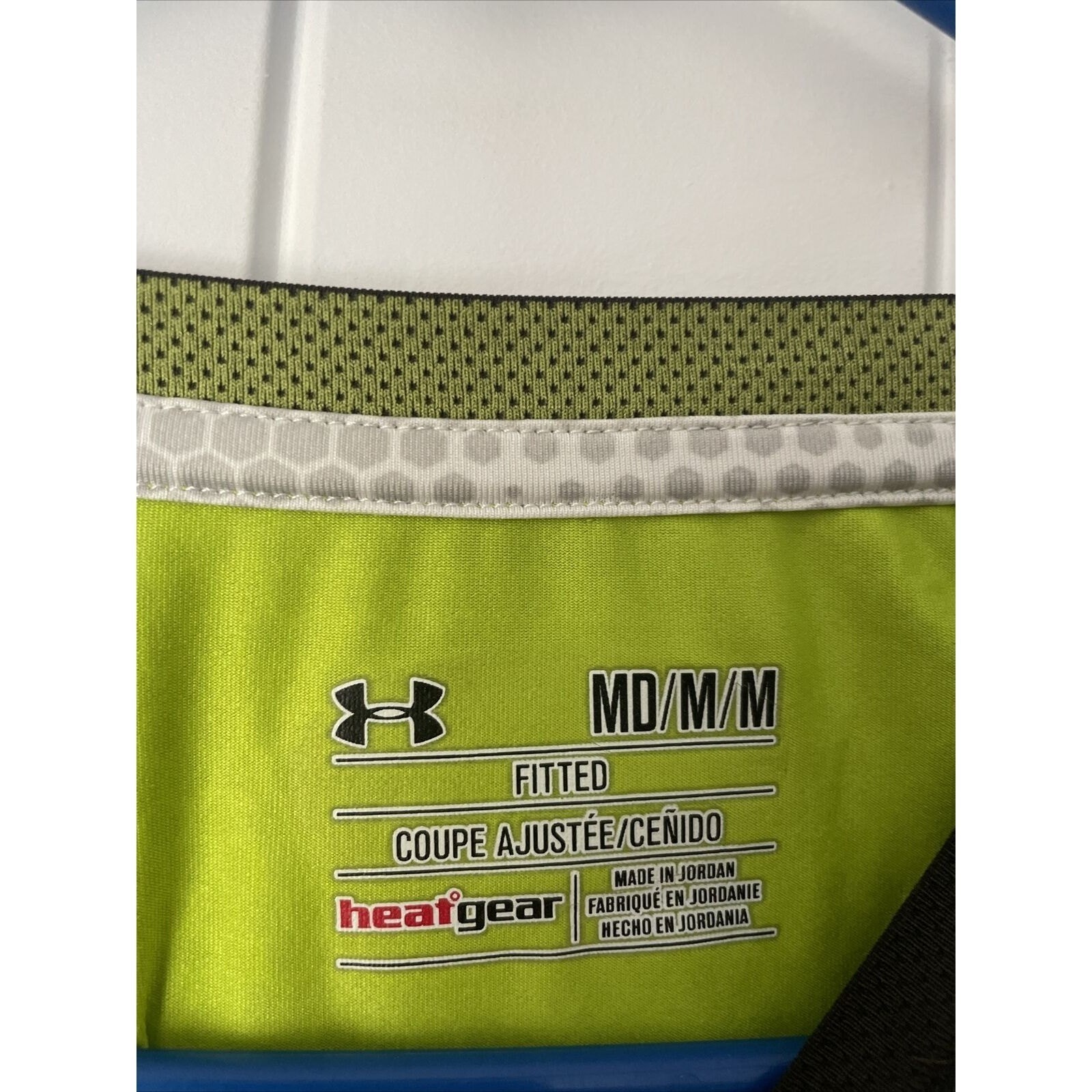 UNDER ARMOUR Gray & Neon Yellow ATHLETIC Fitted HEAT GEAR Shirt Size M gallery