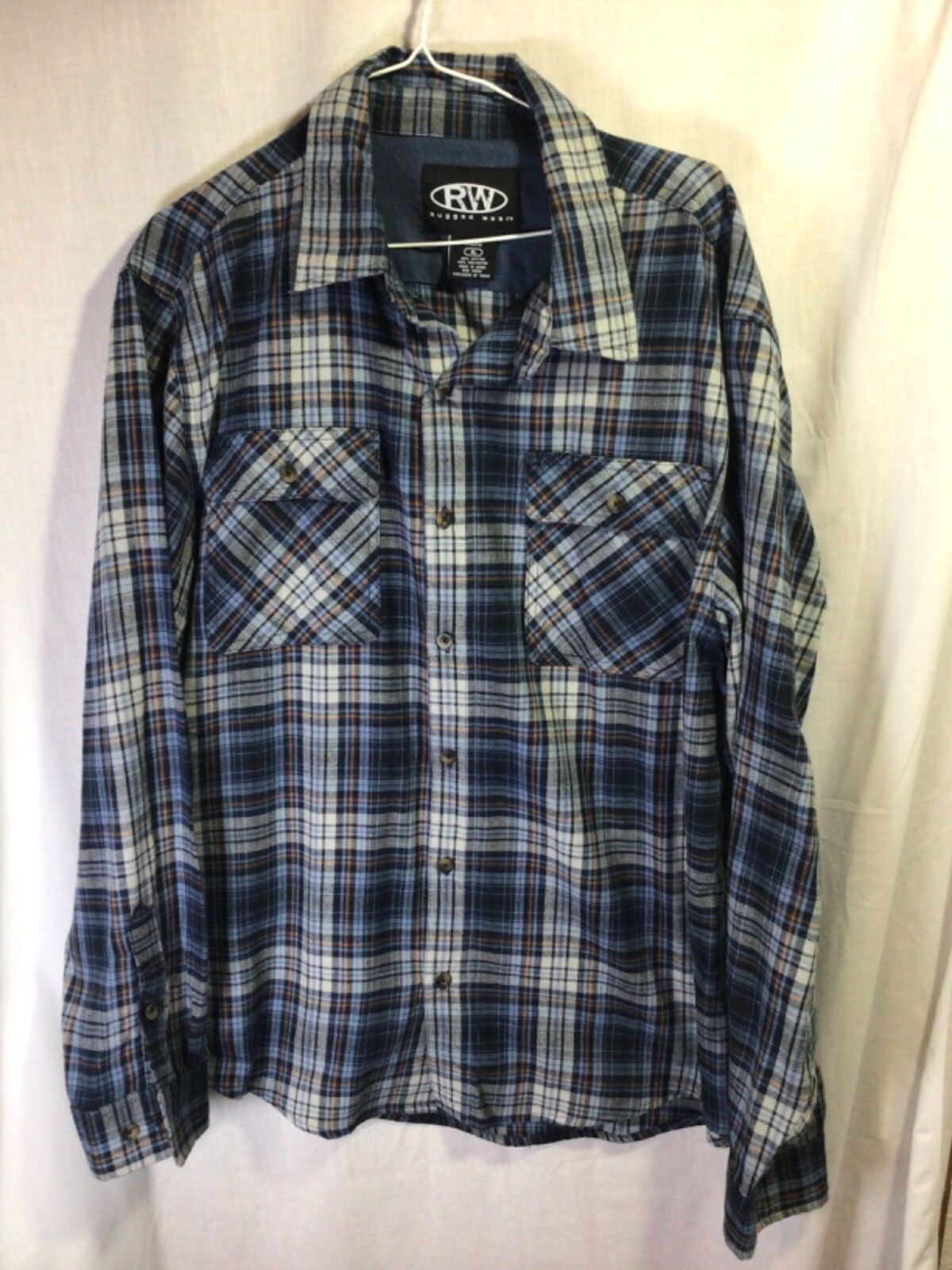 Rugged Wear Blue Plaid XL Long Sleeve Heavy Cotton Blend Flannel Activewear B8 gallery