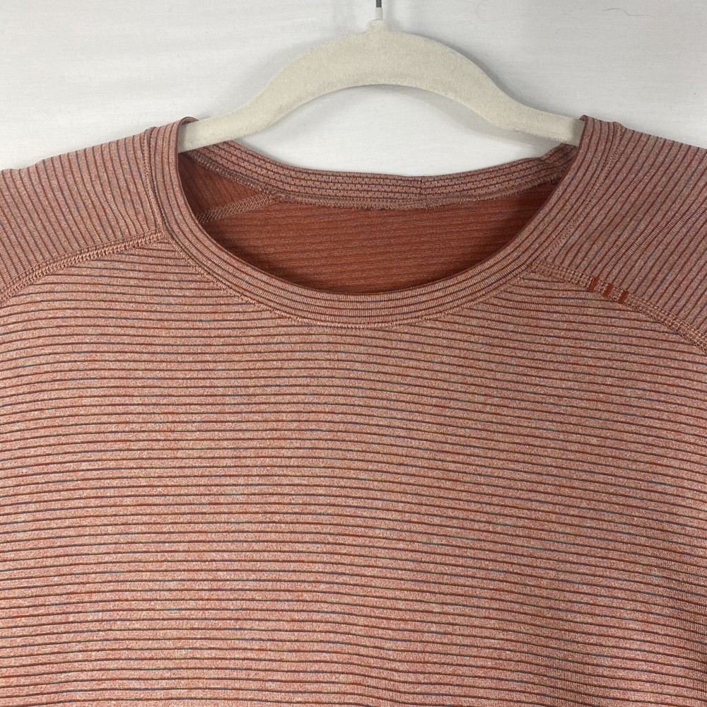 Lululemon Mens 5 Year Basic Tee Shirt Short Sleeve Micro Stripe Orange Sz Large