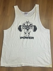Vintage 90s Hanes Heavyweight Power Bodybuilding Tank Top Men’s L White Gym