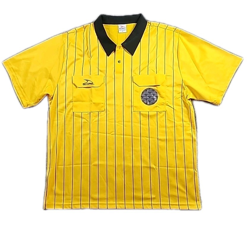 Score Black Yellow Soccer Referee Jersey Shirt Short Sleeve Polo TShirt Mens XXL gallery