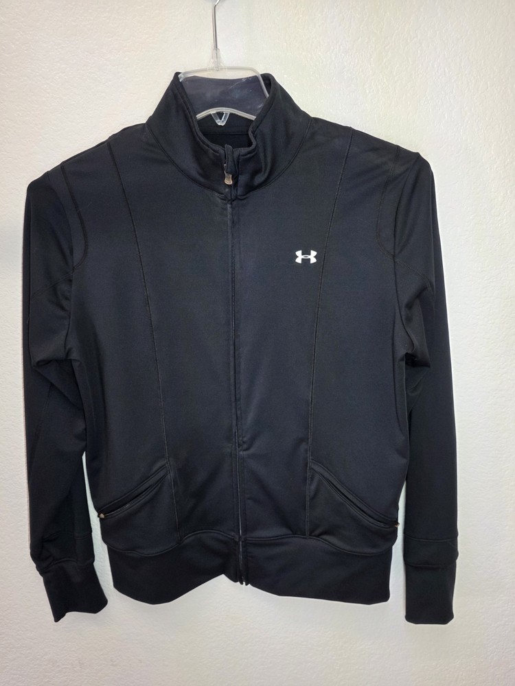 Under Armour Mens Medium Full Zip Jacket Black Long Sleeve - Stretch - W/pockets