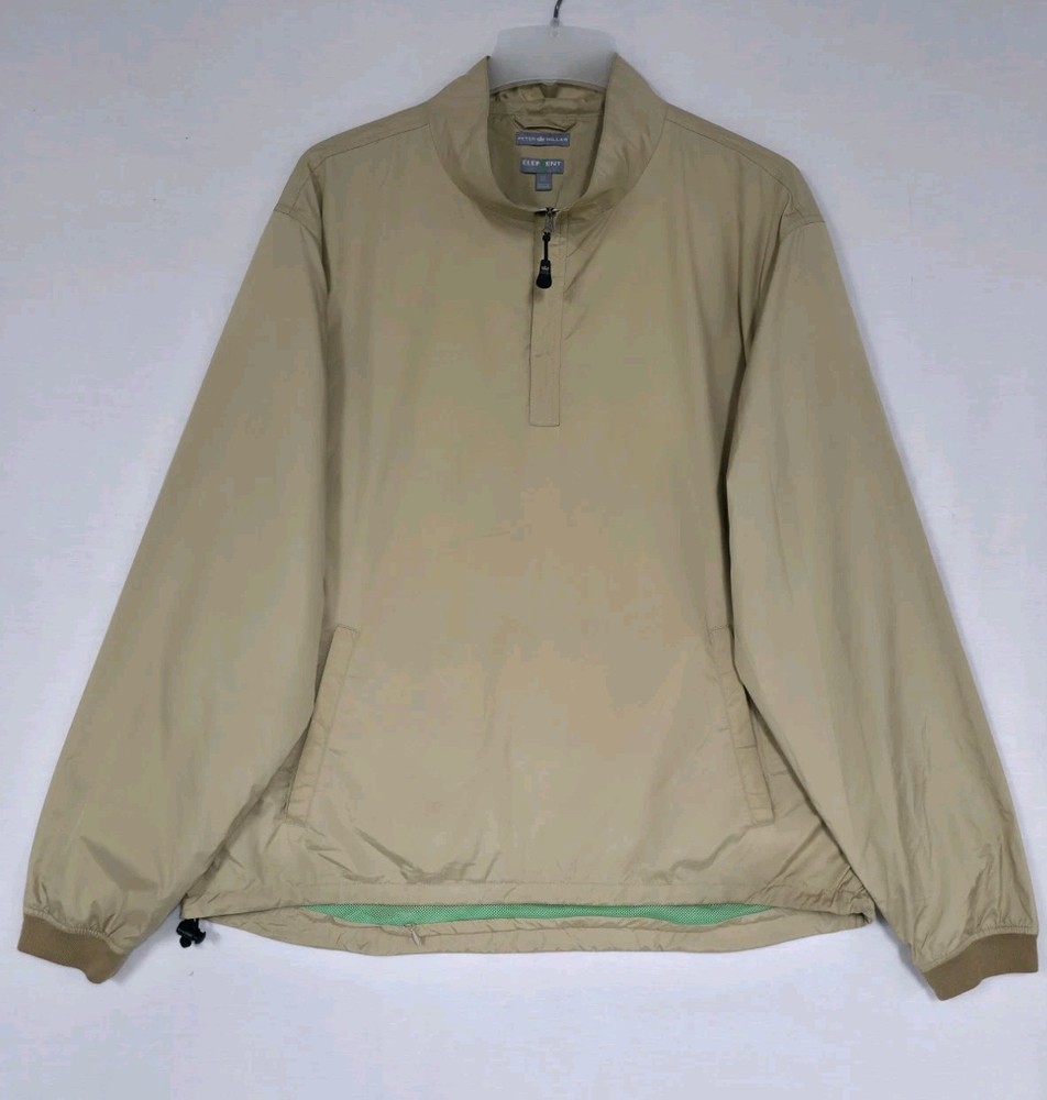 Peter Millar Element 4 Wind 1/4 Zip Pullover Golf Vented Jacket Khaki/Tan Sz XL