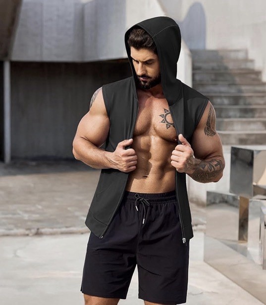 Black Hooded Sleeveless Cut Off Tank Top. Men's .XL gallery