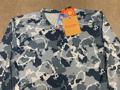 NWT Simms SolarFlex UPF50 Long Sleeve Shirt Blue Camouflage Fishing Protection L