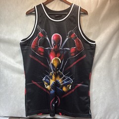 Marvel Deadpool VS Wolverine Jersey Lids Print Tank Top Red Black NEW Mens Large