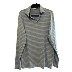 Kjus Long Sleeve Polo Shirt Mens XL Blue Striped Golf Pullover LOGO BRANDED