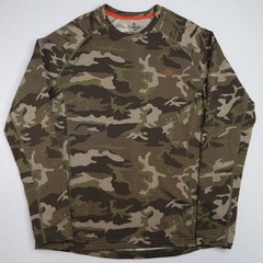 LL Bean Base Layer Grid Fleece Shirt Mens L Reg Camo Outdoors Hiking Crew Neck