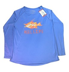 Mens Reel Life Sun Ray Defender Long Sleeve Blue Swim Rash Guard UPF 50+ Size XL
