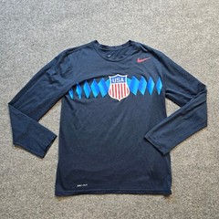 Nike Shirt Mens Small Blue Drifit USA America Long Sleeve Stretch Performance