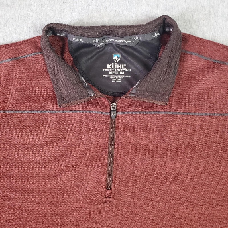 Kuhl Ryzer Pullover Mens Med Burnt Red 1/4 Zip Stretch Hiking Base Layer Knit gallery