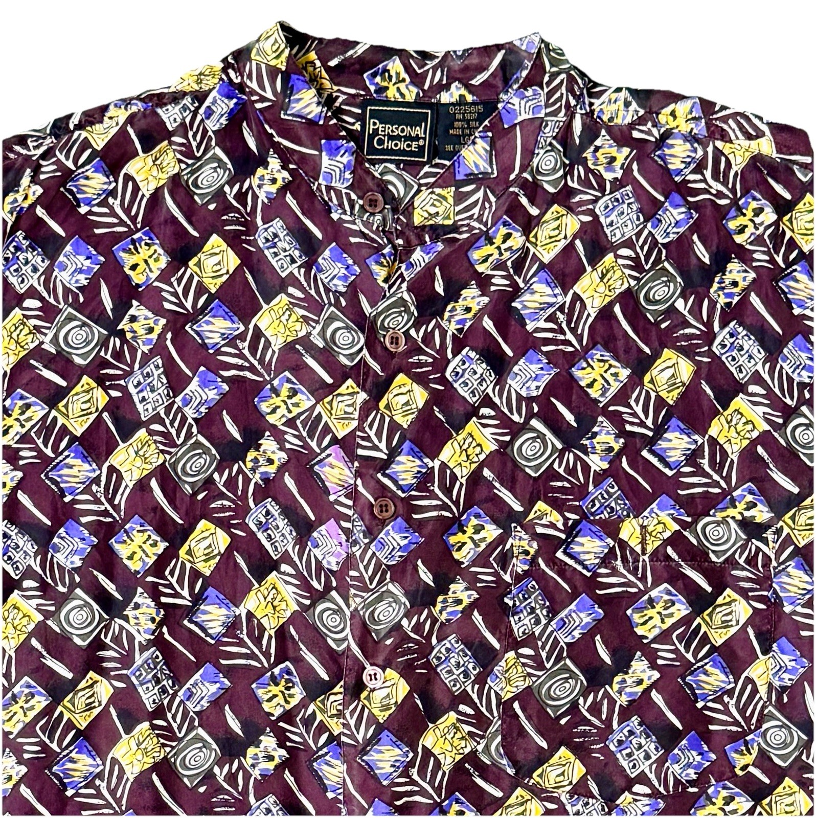 Vintage Men 100% Silk Shirt Abstract Geometric Print Short Sleeve Button Up Lg gallery