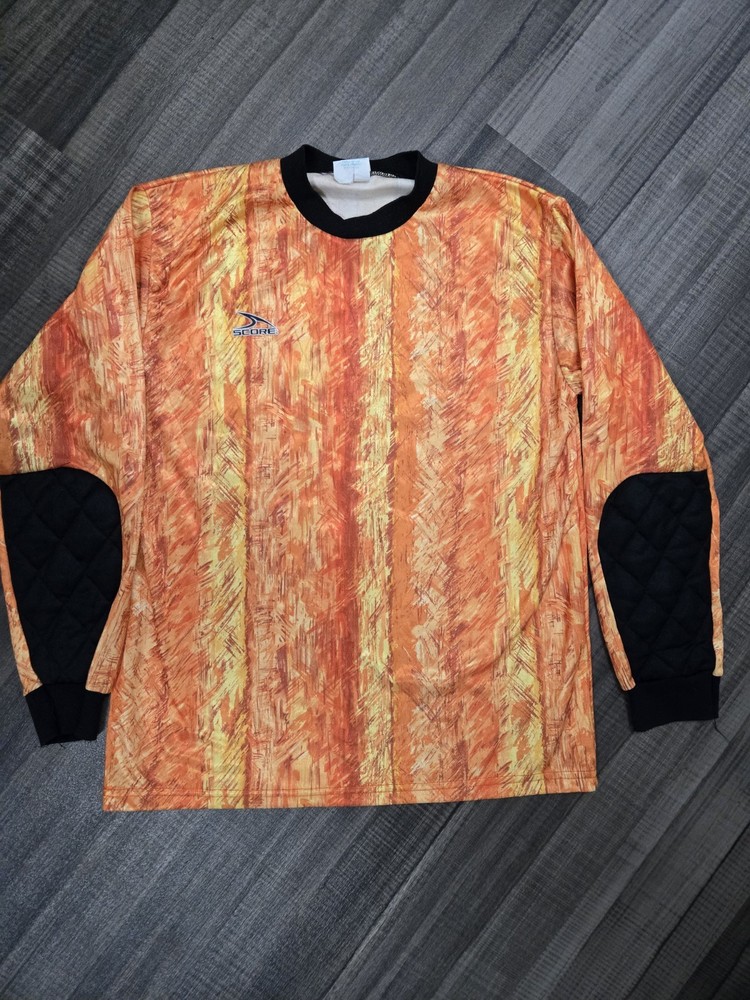 Vintage Score Soccer Jersey Mens Medium Orange Goalkeeper Shirt Padded Arm 90s