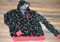 Men’s Holiday Velour Full Zip Hooded Jacket Super Soft Christmas Lights