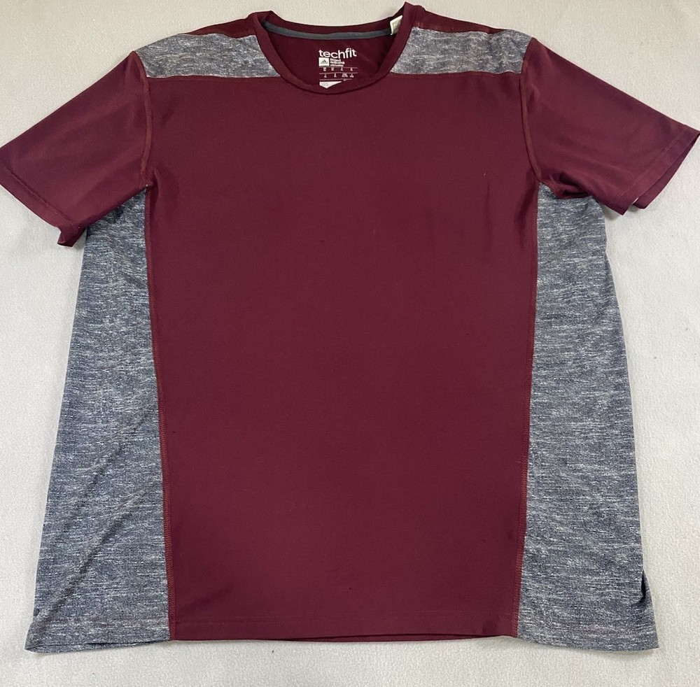 Adidas Techfit Climalite Compression Shirt Men’s XL Maroon Gray Athletic Gym Tee