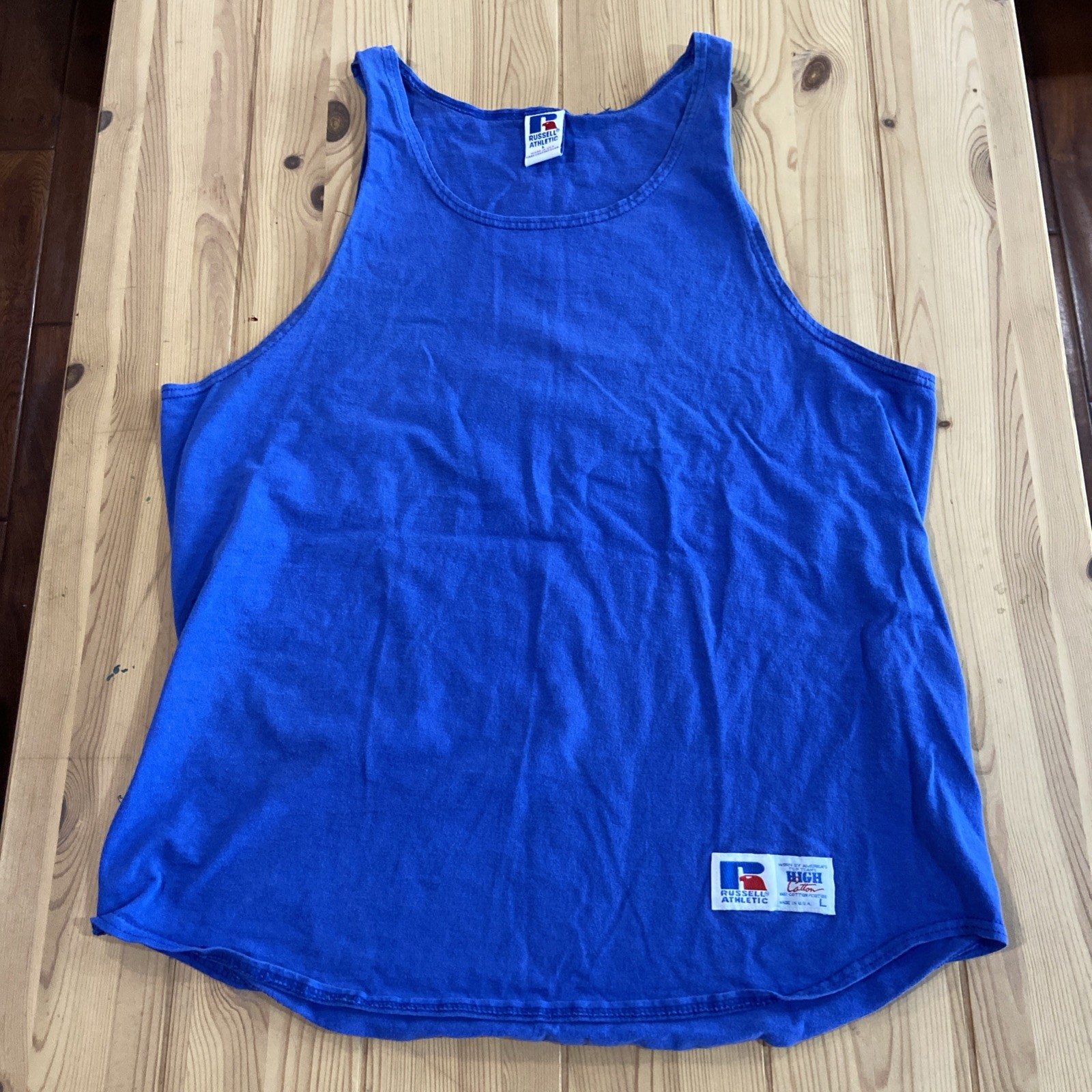 Vintage Russell Athletic 100% High Cotton Made In USA Tank Top Large Blank 90s gallery