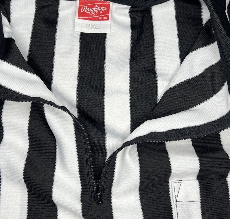 Rawlings Referee Black White Stripe Quarter Zip Polo Jersey Shirt Adult Size XXL gallery