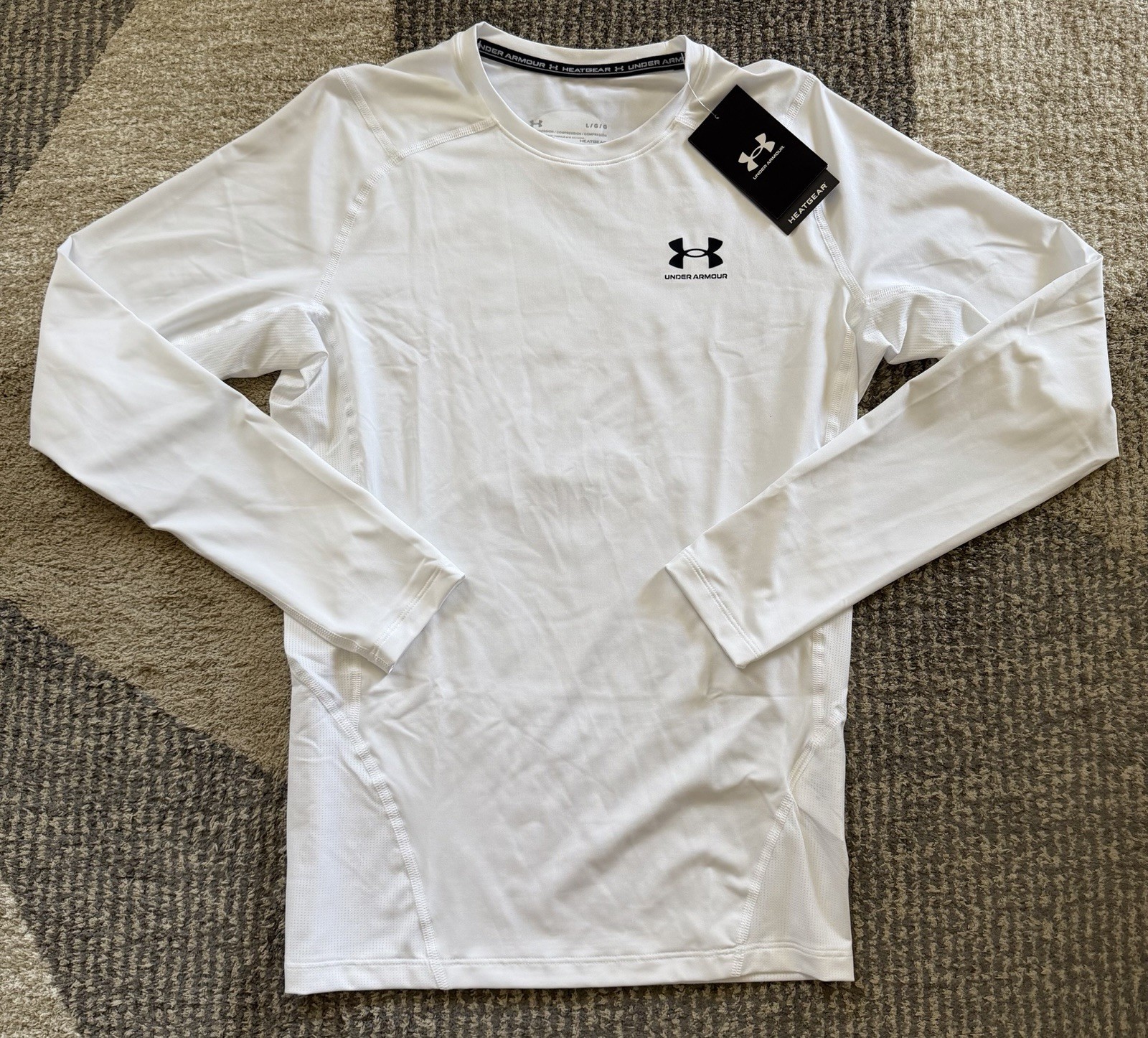 Men’s Under Armour Heat Gear Compression Long Sleeve Shirt White Sz Large NWT gallery