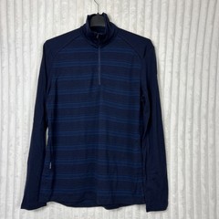 Merino 260 Tech Long Sleeve Blue Striped 1/4 Zip Thermal Base Layer Shirt L Wool