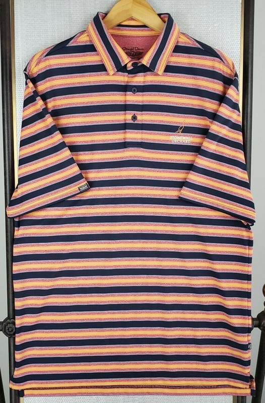 STRAIGHT DOWN Size Large Blue/Orange Striped Mens Golf Polo Shirt Performance gallery