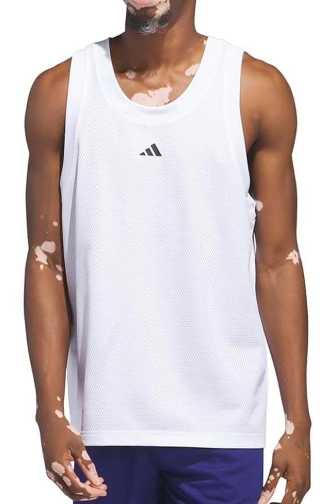 adidas Men's Legends Sleeveless 3-Stripes Logo Basketball Tank White Size 2XL