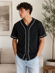 Forever 21 Men Black Baseball Jersey Shirt Size M Streetwear Athleisure
