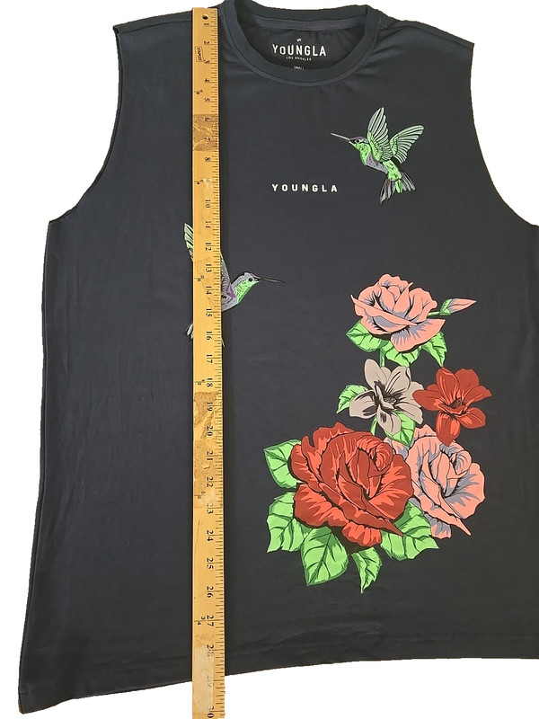 YoungLA 315 Hummingbird Graphic Tank Shirt Men Small Blue Muscle Cut Off Active gallery