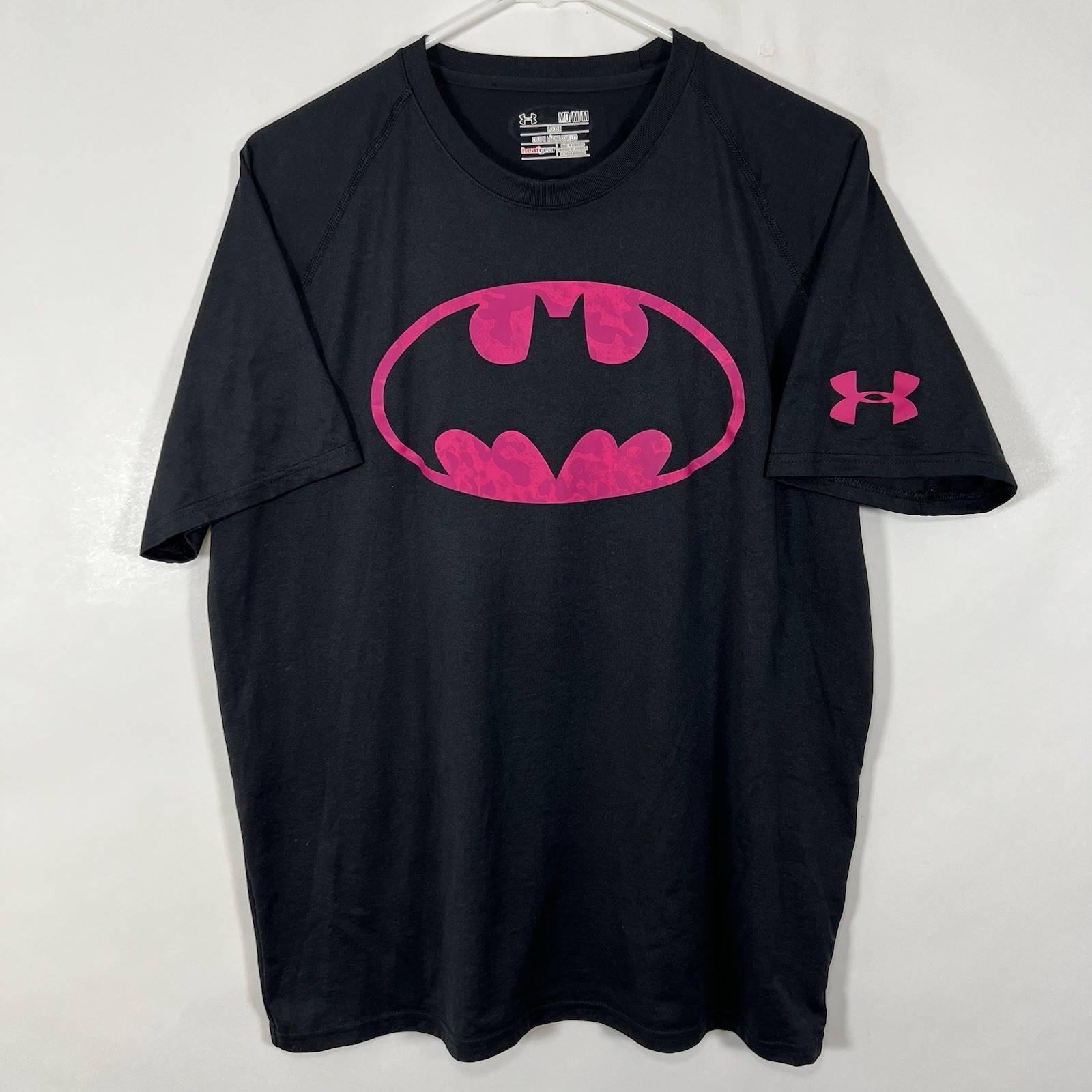 Under Armour Heatgear Batman T Shirt Mens Size Medium Black Pink Logos SS Loose gallery