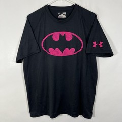 Under Armour Heatgear Batman T Shirt Mens Size Medium Black Pink Logos SS Loose