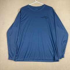 Reel Life Mens XL Long Sleeve Performance Fishing Shirt Blue Crew Neck Logo