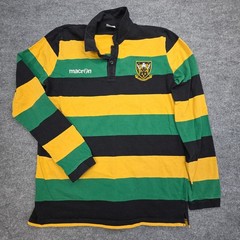 Northampton Saints Macron Rugby Shirt Men’s 5XL Green Yellow Stripe Long Sleeve