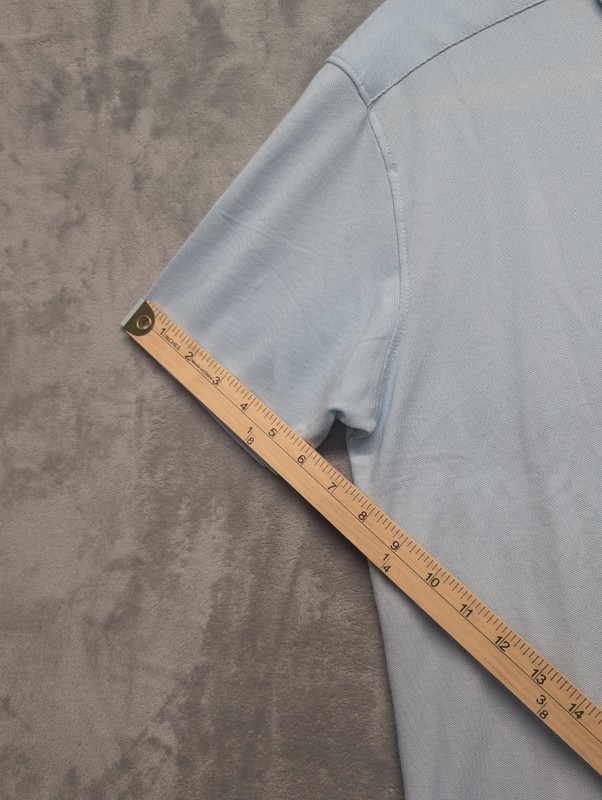 YoungLa Activewear Button Down Short Sleeve Slim Shirt Men Size Large Blue gallery