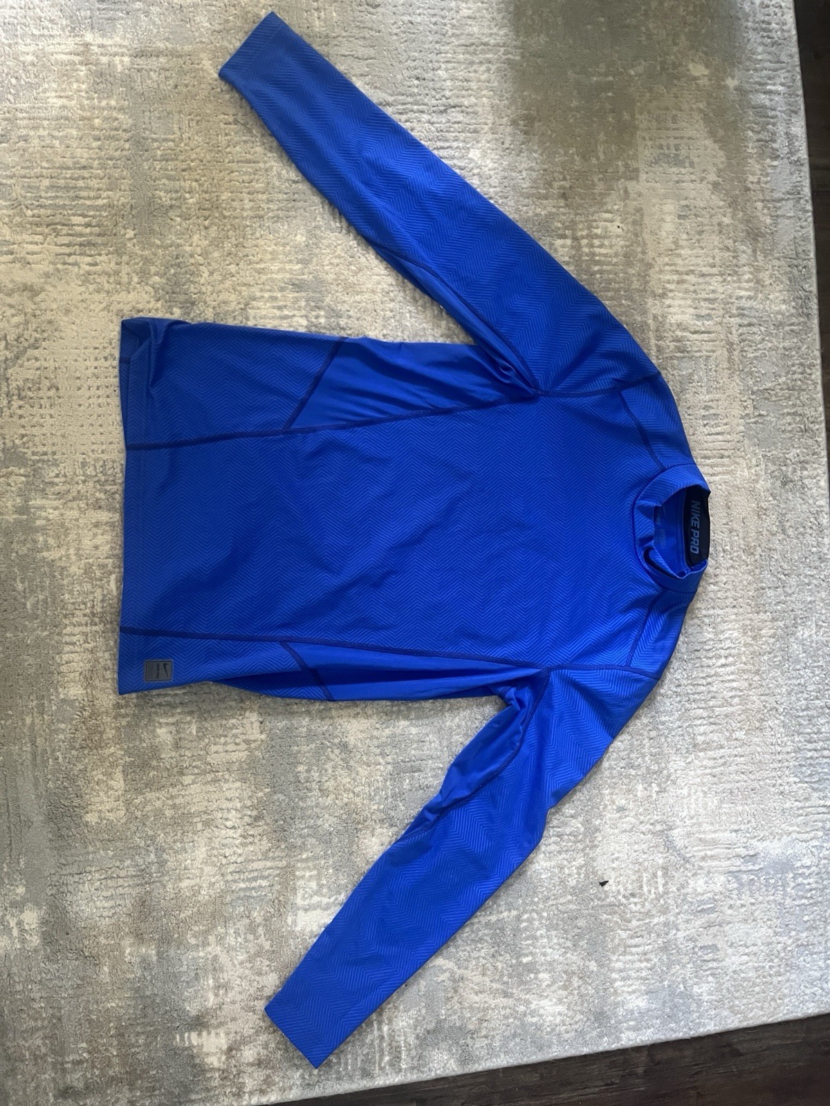Nike Pro Dri-Fit Men's Large Long Sleeve Shirt Blue Mock Neck Chevron Fitted Gym gallery