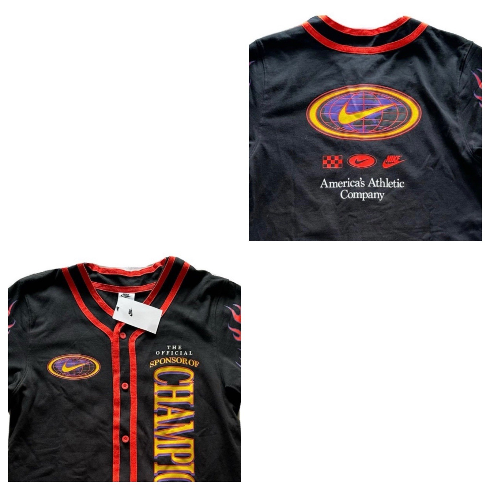 Nike Americana Flames Baseball Button Up Jersey Mens Medium New $85 DV9642-010 gallery