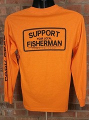 Grundens Dark Seas Shirt Mens Small Orange Long Sleeve Support Local Fisherman