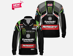 Custom Name – Men’s Kawasaki Full Racing Logo Zip Long Sleeve Shirt S-5XL
