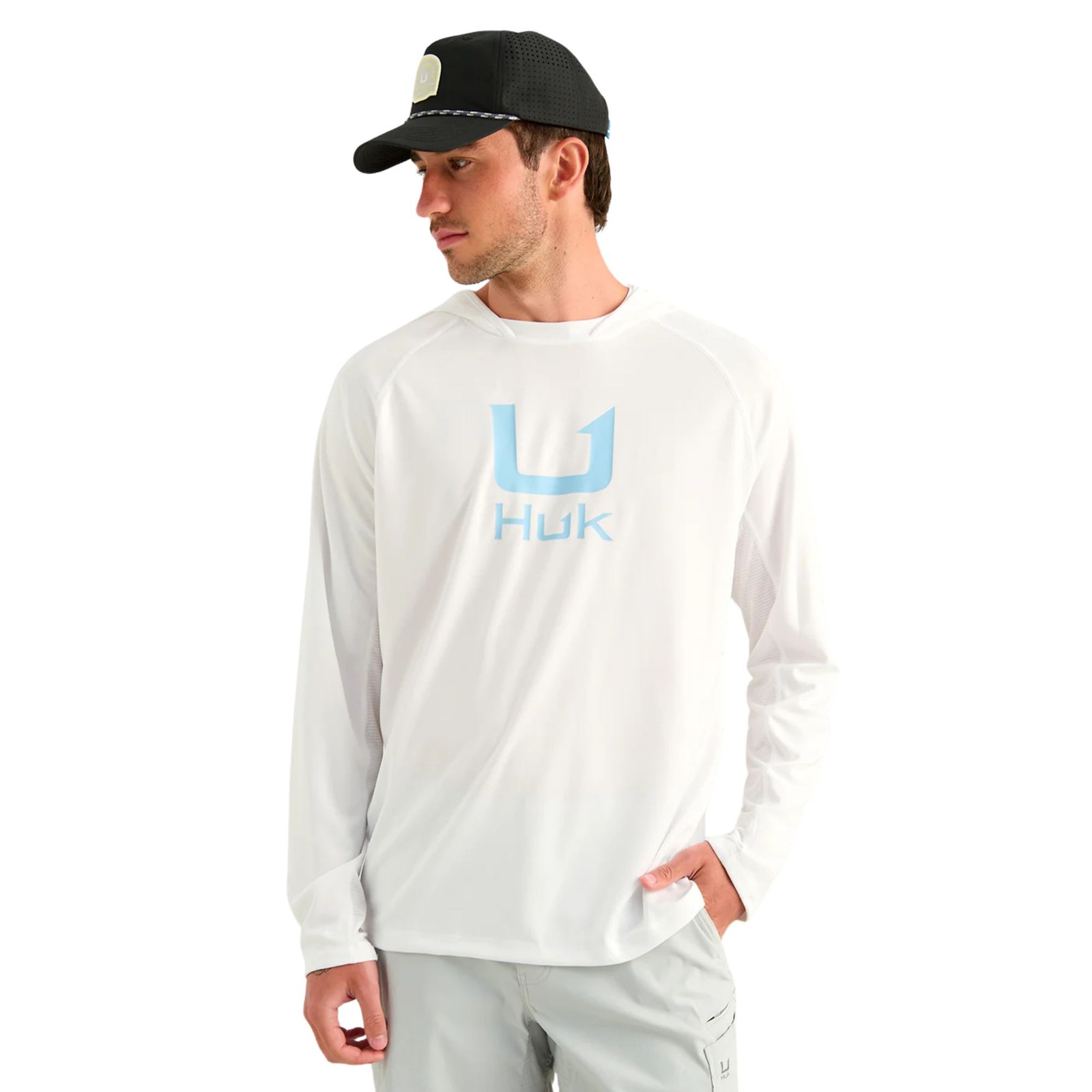 Huk Icon Long Sleeve Hoodie Men's Tech Shirt, White 2, Medium gallery