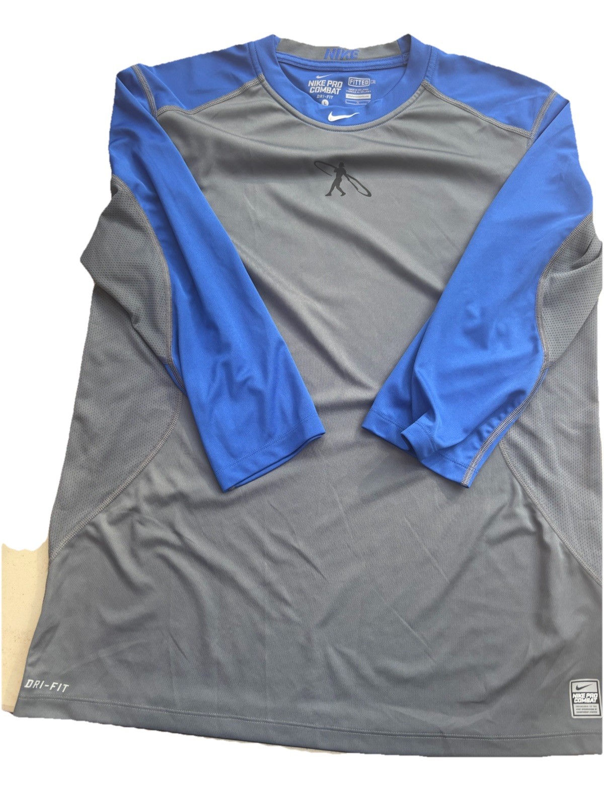 Nike Pro Combat Dri-FIT Shirt Mens Large Gray And Blue Long Sleeve Fitted gallery