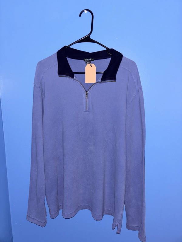 J.CREW Men's Blue 1/4 Zip Collared Pullover 100% Cotton Solid Long Sleeve M gallery