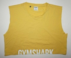 Gym Shark Yellow Cut Off Sleeveless Crop Top Work Out Shirt Sz XL Cotton Blend