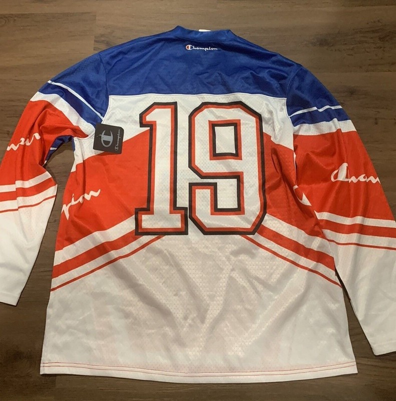 Champion Blue & White Long Sleeve Hockey Jersey RED WHITE BLUE USA MEN'S SZ XL gallery