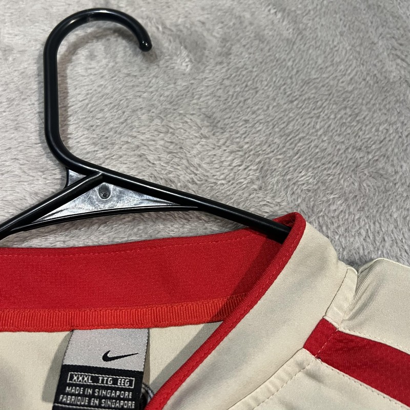 Nike Shirt Mens XL Beige Red Swoosh Performance Polo Athletic Quarter Zip VTG gallery