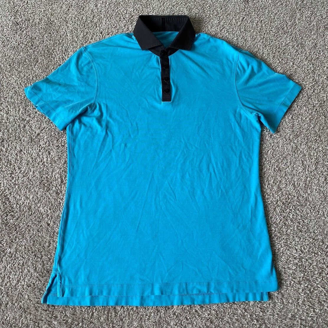 Lululemon Polo Mens Large L Evolution Blue Short Sleeve Shirt Athletic Stretch gallery