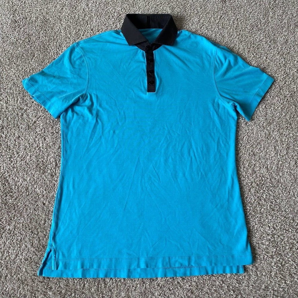 Lululemon Polo Mens Large L Evolution Blue Short Sleeve Shirt Athletic Stretch