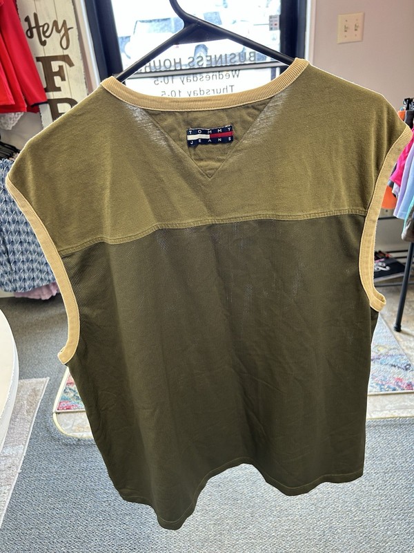Vintage Tommy Jeans Olive Sleeveless Tank Top Men’s XL Flag Logo 90s Y2 gallery