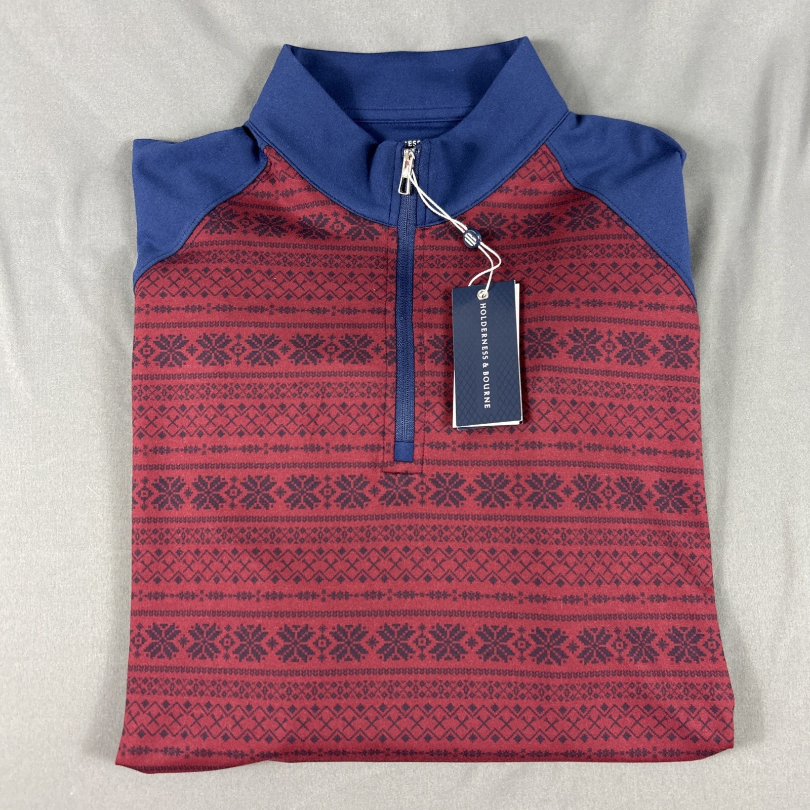 Holderness & Bourne Golf Pullover Sleeve Logo 1/4 Zip Medium Blue Red MSRP $125 gallery