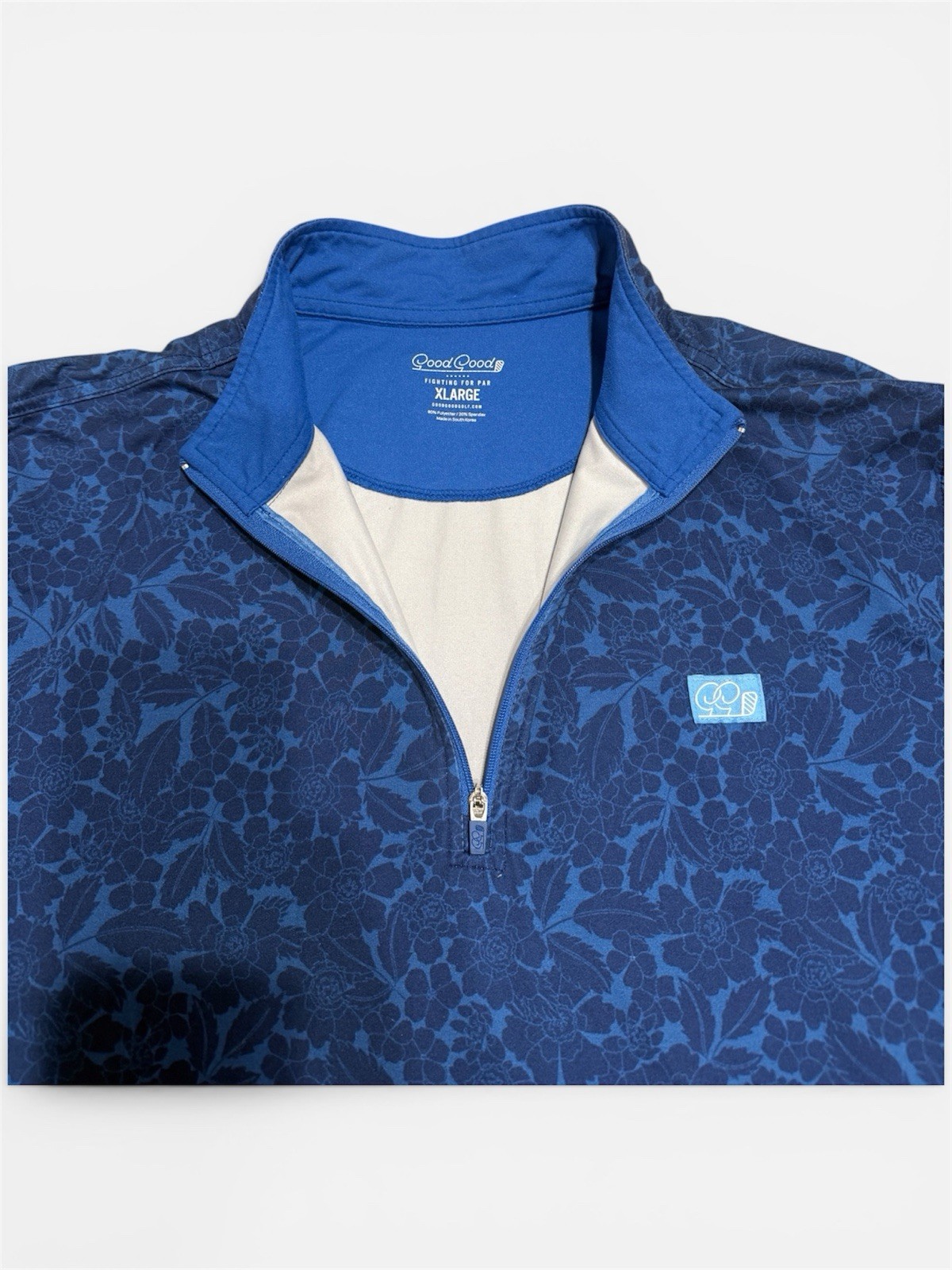 Good Good Men's XL Blue Floral 1/4 Zip Golf Pullover Mock Neck Long Sleeve gallery